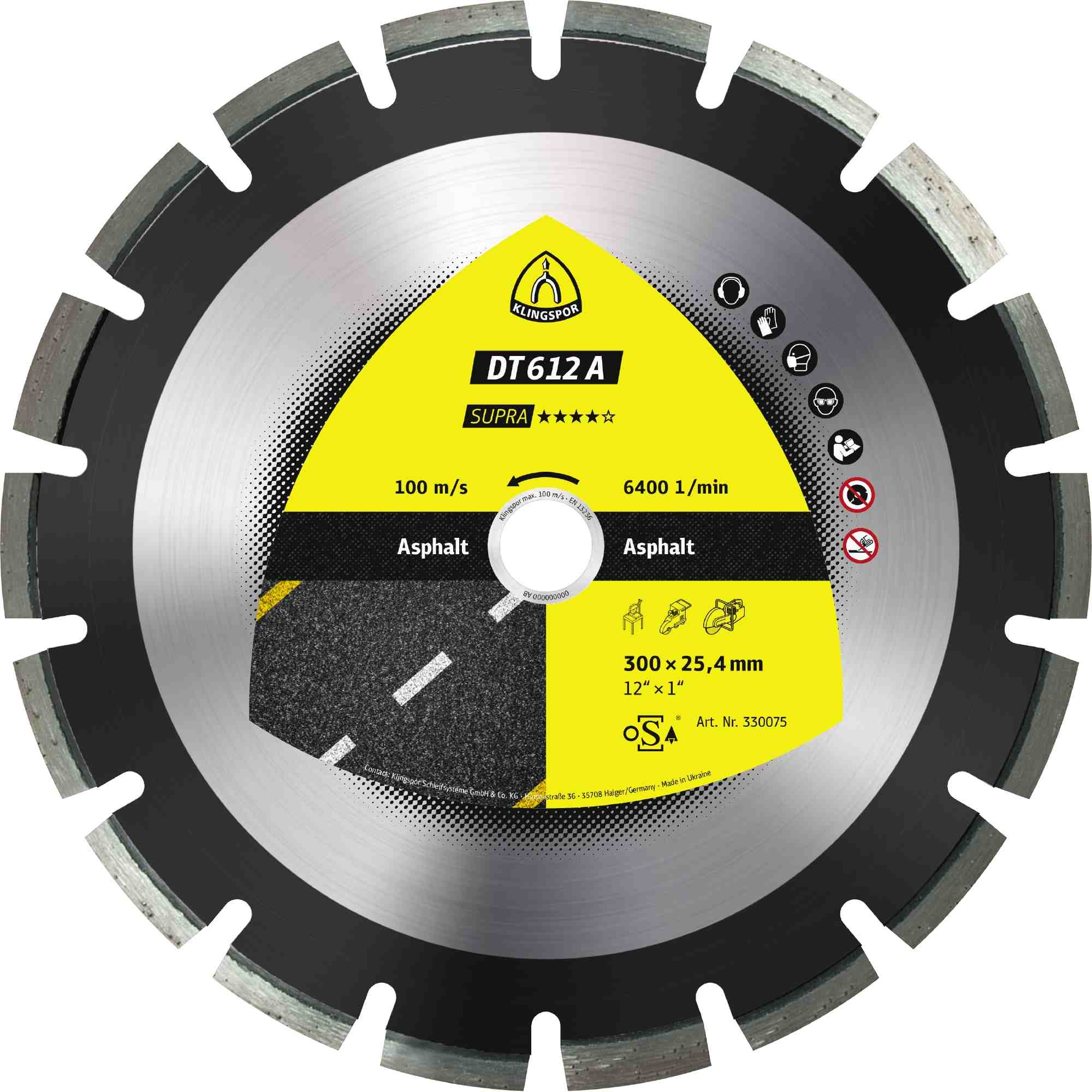 Klingspor DT 612 A Disques à tronçonner diamantés | 400 x 3,6 x 25,4 mm 24 segments 40 x 3,6 x 10 mm, à denture large
